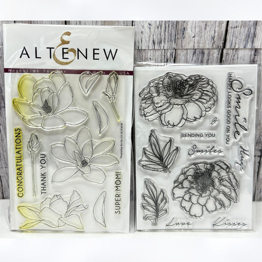 Altenew MAGNOLIAS FOR YOU Smiles & Hugs Flowers Rubber Stamps Set of 2