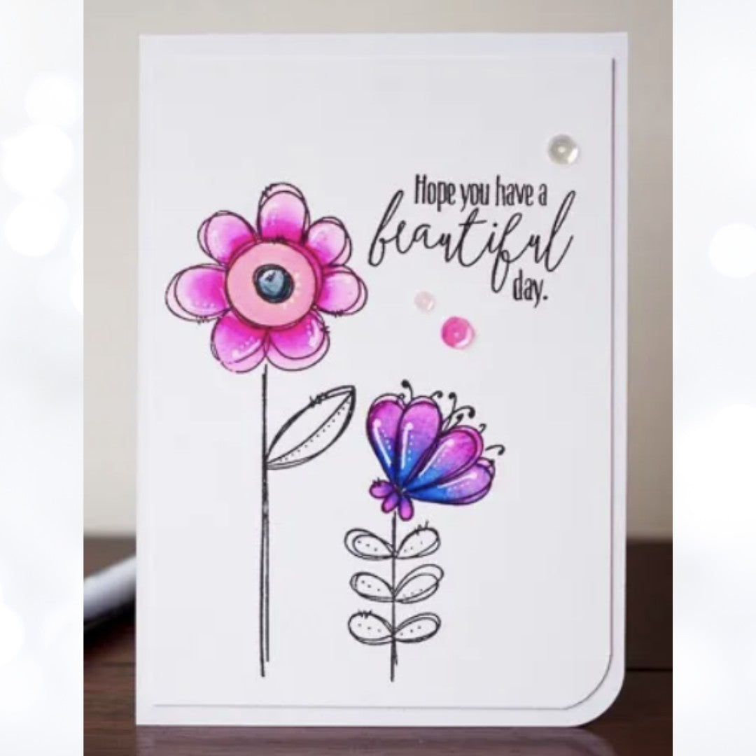 Wplus9 W Plus 9 DOODLEBUDS Flowers Mixed Media Rubber Stamps Dies