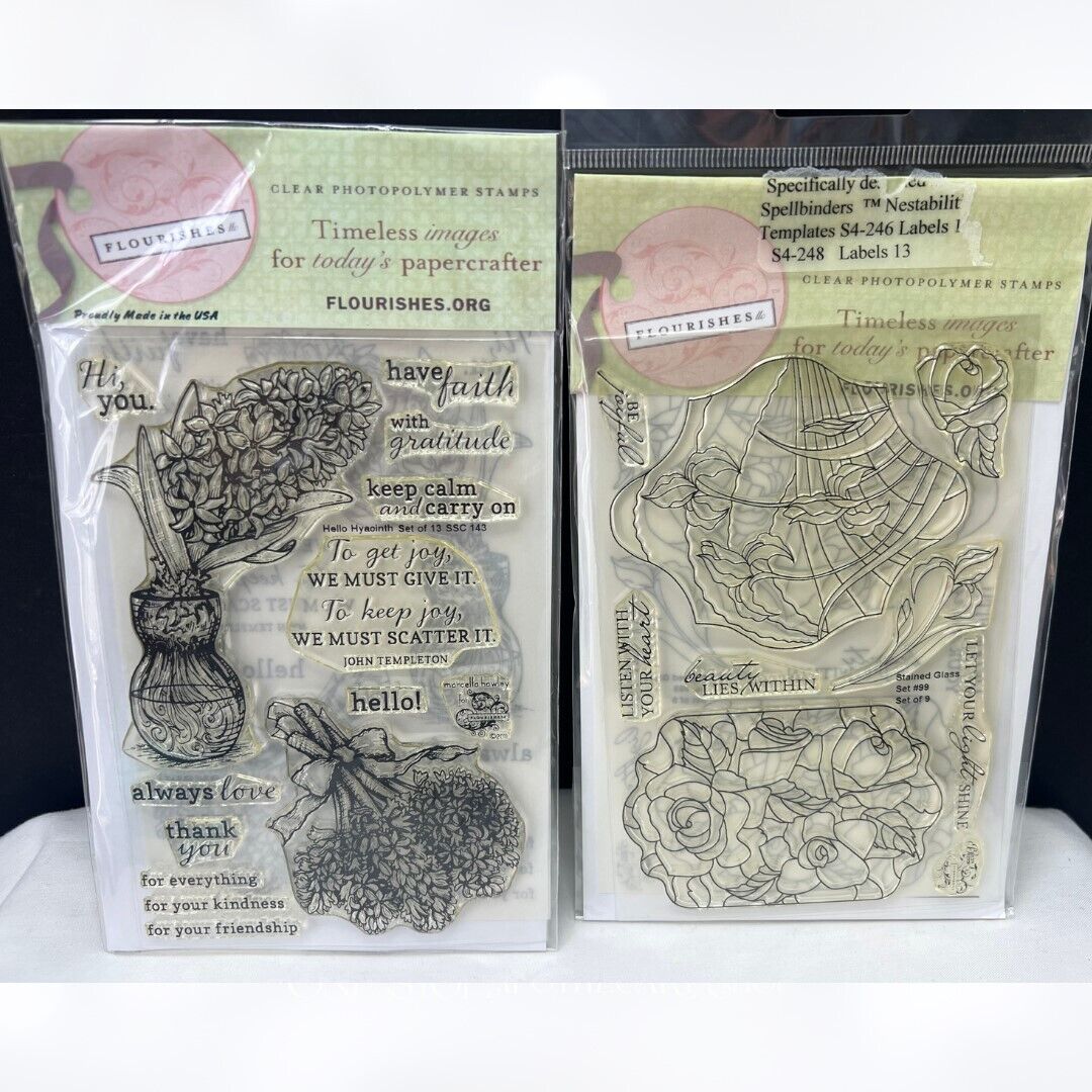 Flourishes STAINED GLASS Hyaoith Flowers Floral Rubber Stamps Set