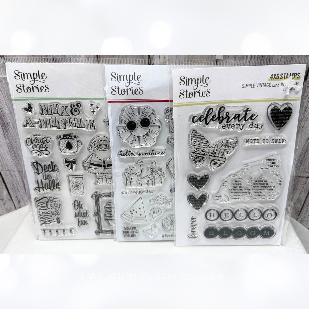 Simple Stories LIFE IN BLOOM Christmas Summer Planner Rubber Stamps Lot of 3