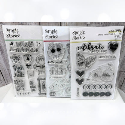 Simple Stories LIFE IN BLOOM Christmas Summer Planner Rubber Stamps Lot of 3