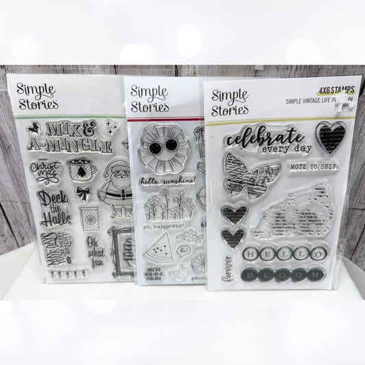 Simple Stories LIFE IN BLOOM Christmas Summer Planner Rubber Stamps Lot of 3