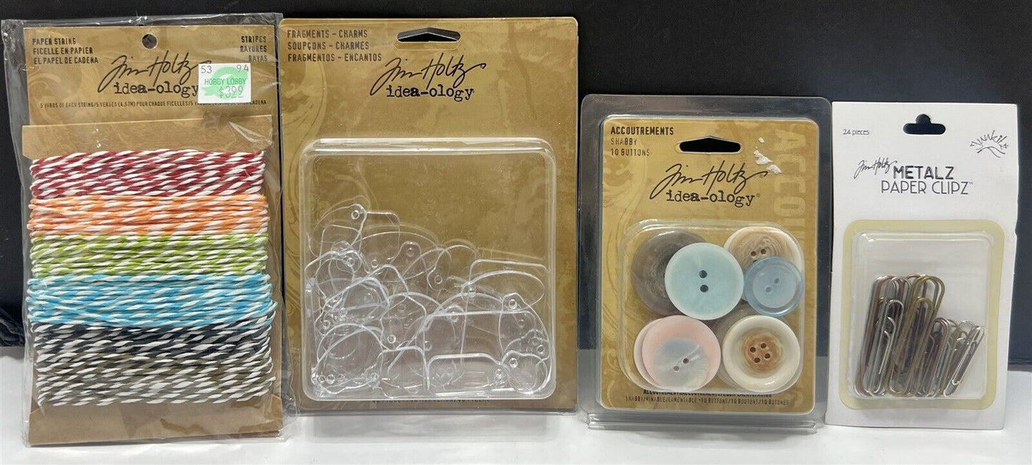 Tim Holtz IDEA-OLOGY String Buttons Paper Clips Charms Fragments Embellishments