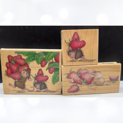 House Mouse STRAWBERRY Berried Tired Fruit Mice Rubber Stamps Lot of 3