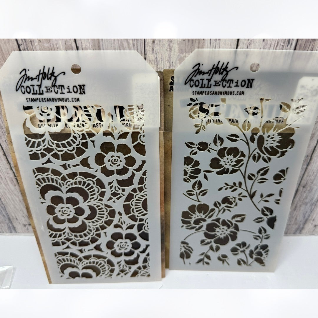 Tim Holtz LAYERING STENCILS Lace Floral Speckles Rays Lot of 4