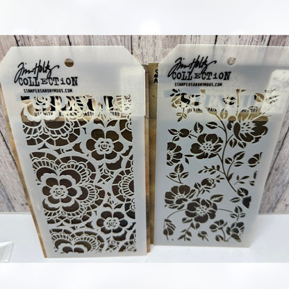 Tim Holtz LAYERING STENCILS Lace Floral Speckles Rays Lot of 4