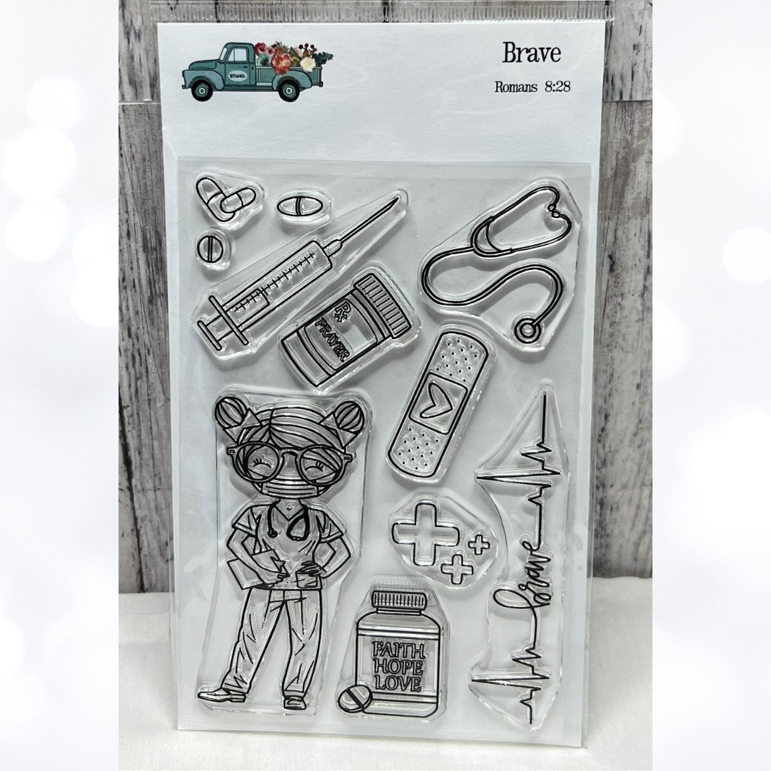 By the Well 4 God BRAVE Nurse Doctor Get Well Soon Rubber Stamps