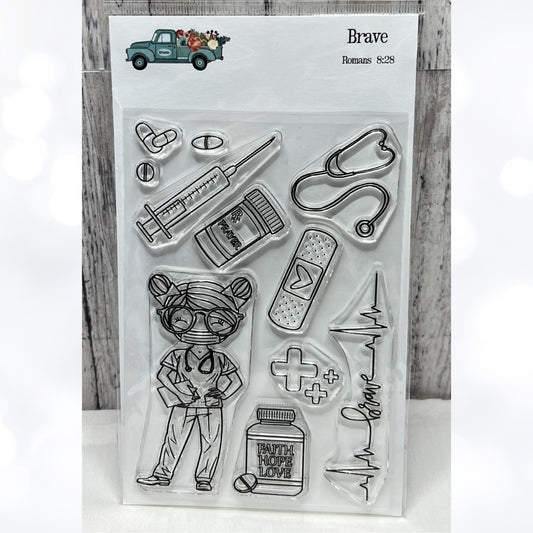 By the Well 4 God BRAVE Nurse Doctor Get Well Soon Rubber Stamps