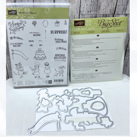 Stampin Up BIRTHDAY DELIVERY Friends Party Animals Rubber Stamps Dies