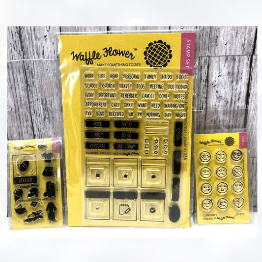 Waffle Flower PLANNER Stay Focused Weather Feelings Rubber Stamps Lot