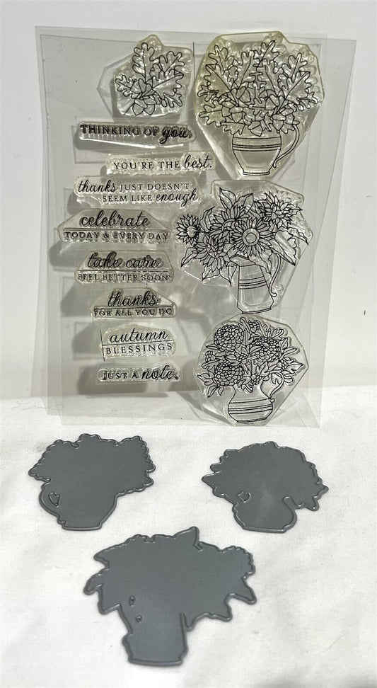 Papertrey Ink AUTUMN ABUNDANCE Bouquet Flowers Fall Rubber Stamps Dies Rare