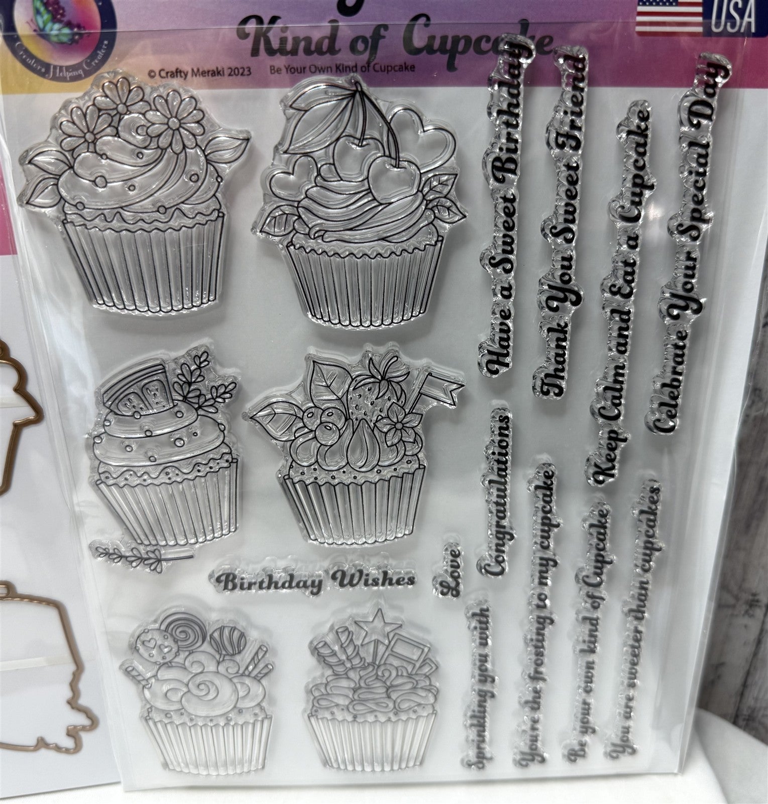 Crafty Meraki BE YOUR OWN KIND OF CUPCAKE Birthday Cake 6x8 Rubber Stamps Dies
