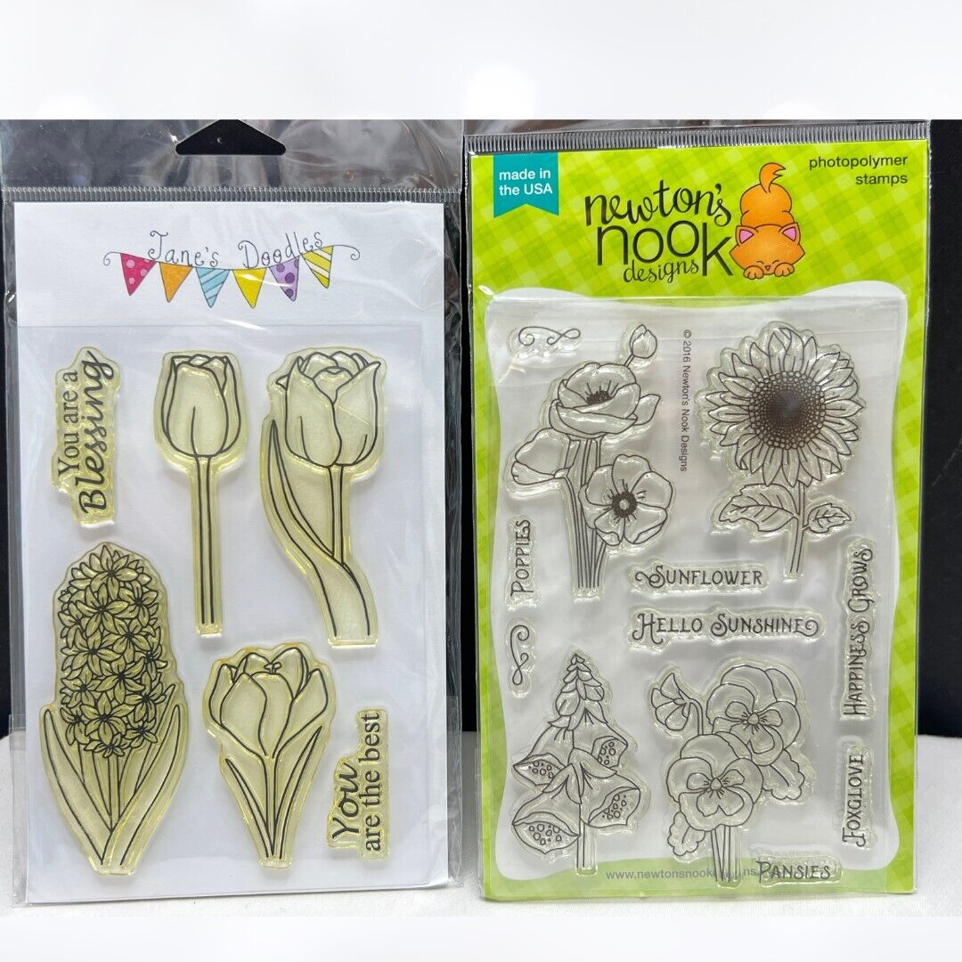 Newtons Nook Janes Doodles FLOWERS Floral Garden Spring Rubber Stamps Lot