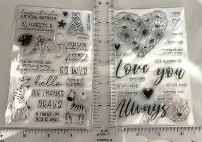 Spellbinders HEART Love Zoo Animals Birthday Kit Rubber Stamps Lot of 2