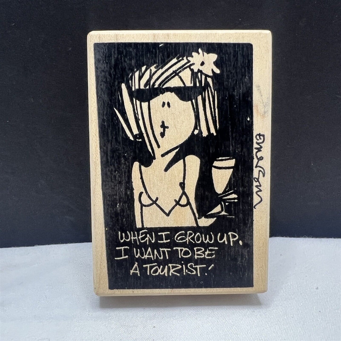 Emerson Quillin BE A TOURIST American Art Girl Wine EM 7010 Rubber Stamp 