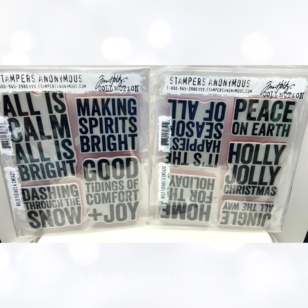 Tim Holtz BOLD TIDINGS Christmas Greetings Rubber Stamps Sets 1,2,3 & 4