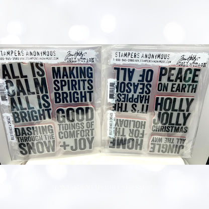 Tim Holtz BOLD TIDINGS Christmas Greetings Rubber Stamps Sets 1,2,3 & 4
