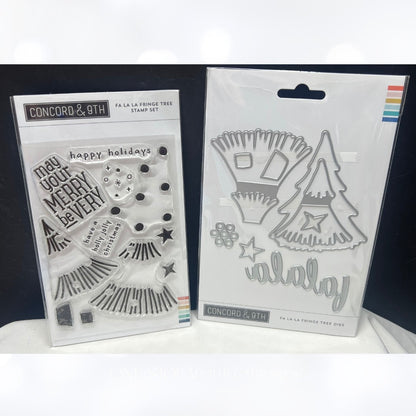 Concord & 9th FA LA LA FRINGE TREES Christmas Rubber Stamps Dies