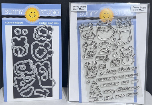 Sunny Studios MERRY MICE Mouse Christmas Holiday Snowman Rubber Stamps Dies Set