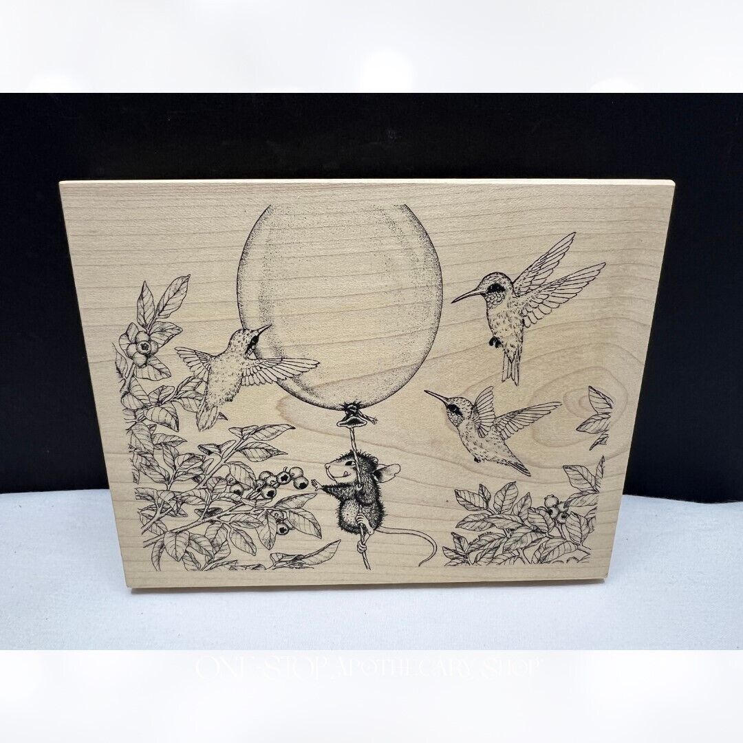 House Mouse BALLOONING FOR BERRIES Hummingbird Mice Rubber Stamp