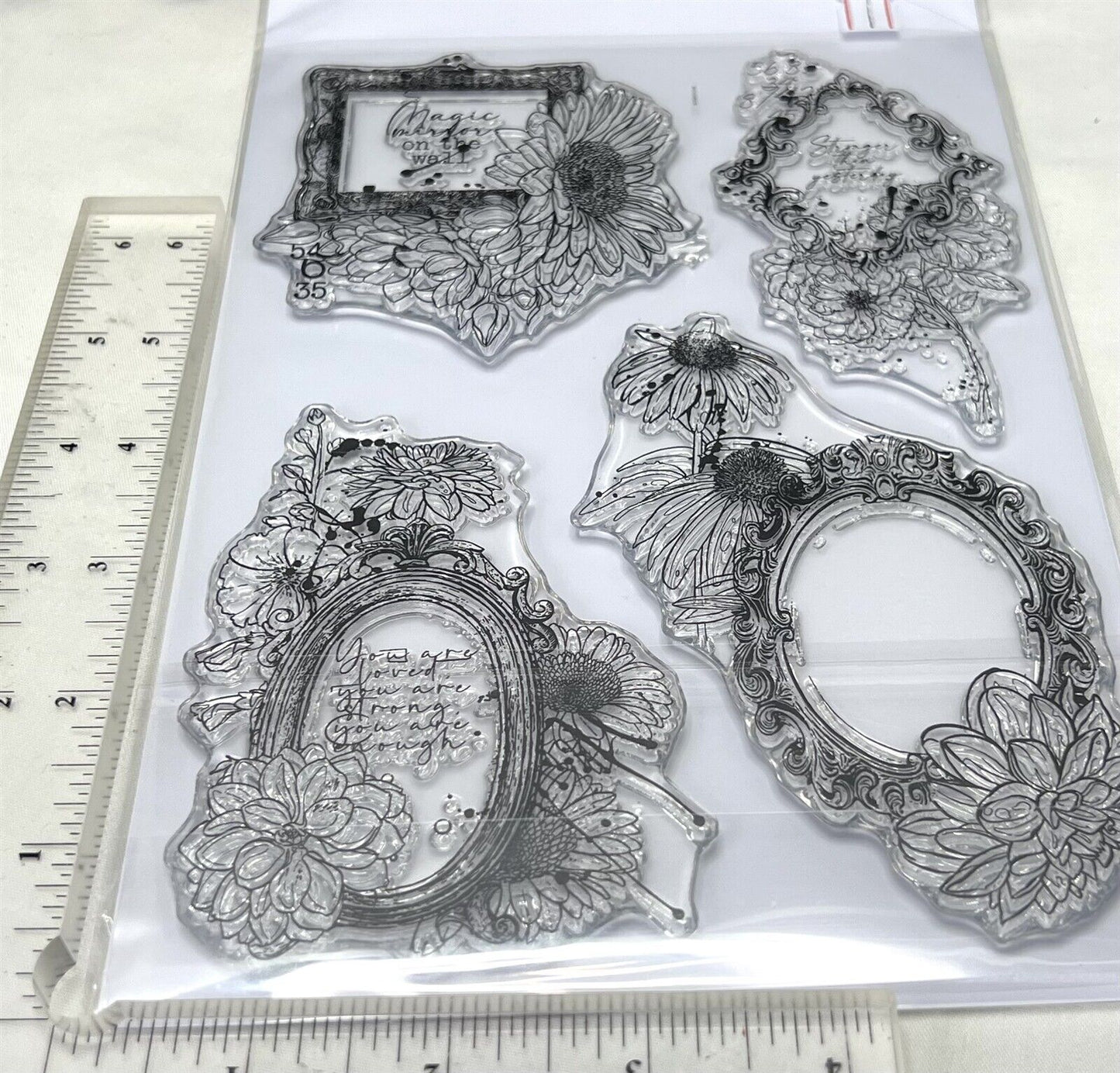 Aall & Create MIRRORS & FRAMES Mixed Media Floral 6x8 Rubber Stamps