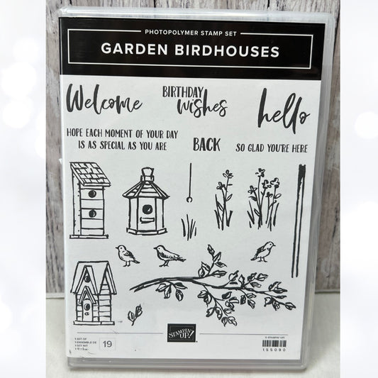 Stampin Up GARDEN BIRDHOUSES Birds Rubber Stamps