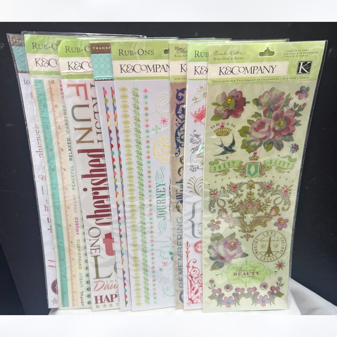 K & Company RUB-ONS Embellishments Flowers Borders 12 Inch Lot of 8