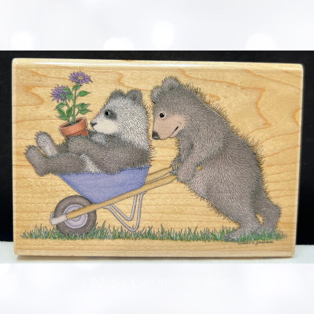 House Mouse WHEELBARROW RIDE Gruffies Bears Rubber Stamp Rare