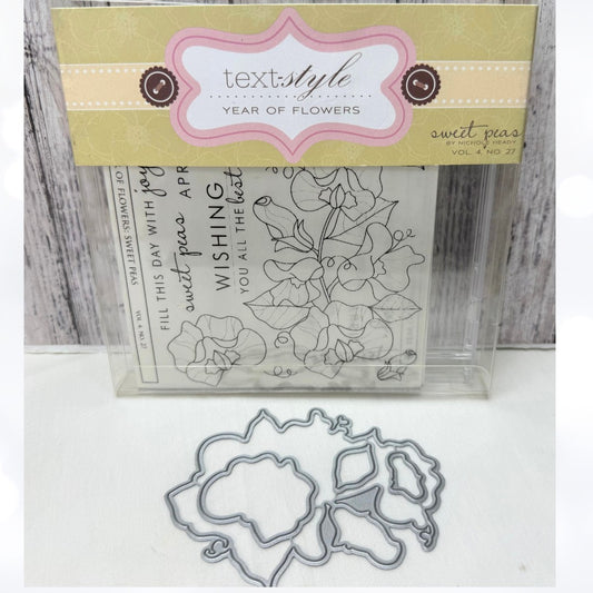 Papertrey Ink YEAR OF FLOWERS Sweet Peas Floral Rubber Stamps Dies