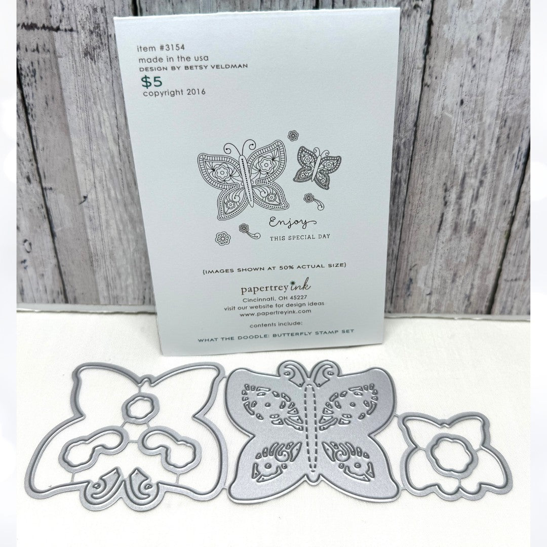 Papertrey Ink What the Doodle BUTTERFLY Butterflies Rubber Stamps Dies