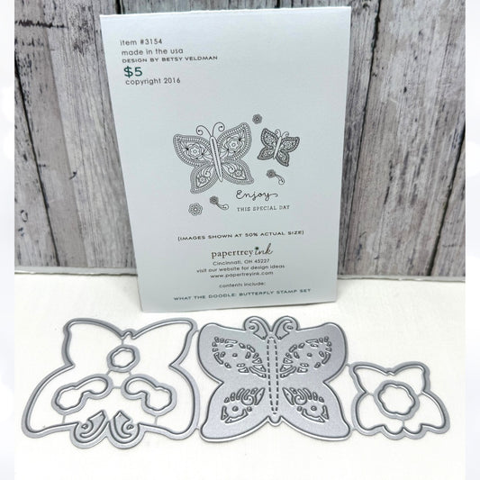 Papertrey Ink What the Doodle BUTTERFLY Butterflies Rubber Stamps Dies