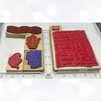 TEA PARTY Cup Kettle Pot Background Funny Rubber Stamps Lot of 6