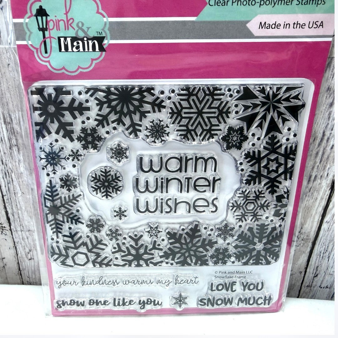 Pink & Main Simple Stories CHRISTMAS Snowflakes Mugs Rubber Stamps Lot of 3