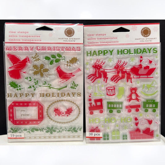 Martha Stewart CHRISTMAS Sleigh Toys Cardinals Holiday Rubber Stamps Lot of 2