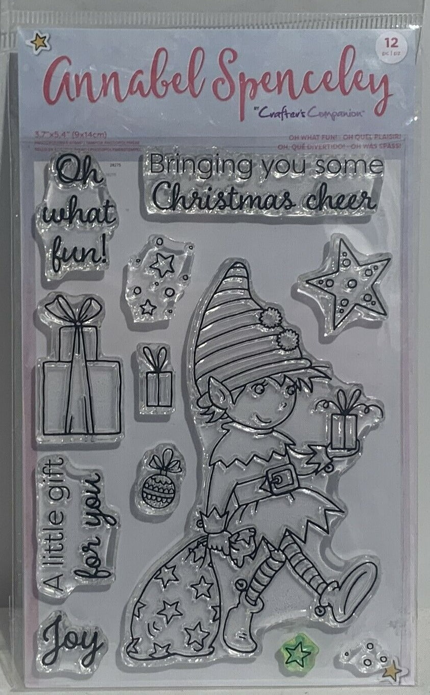 Crafters Companion OH WHAT FUN Elf Christmas Elves Holiday Rubber Stamps Set