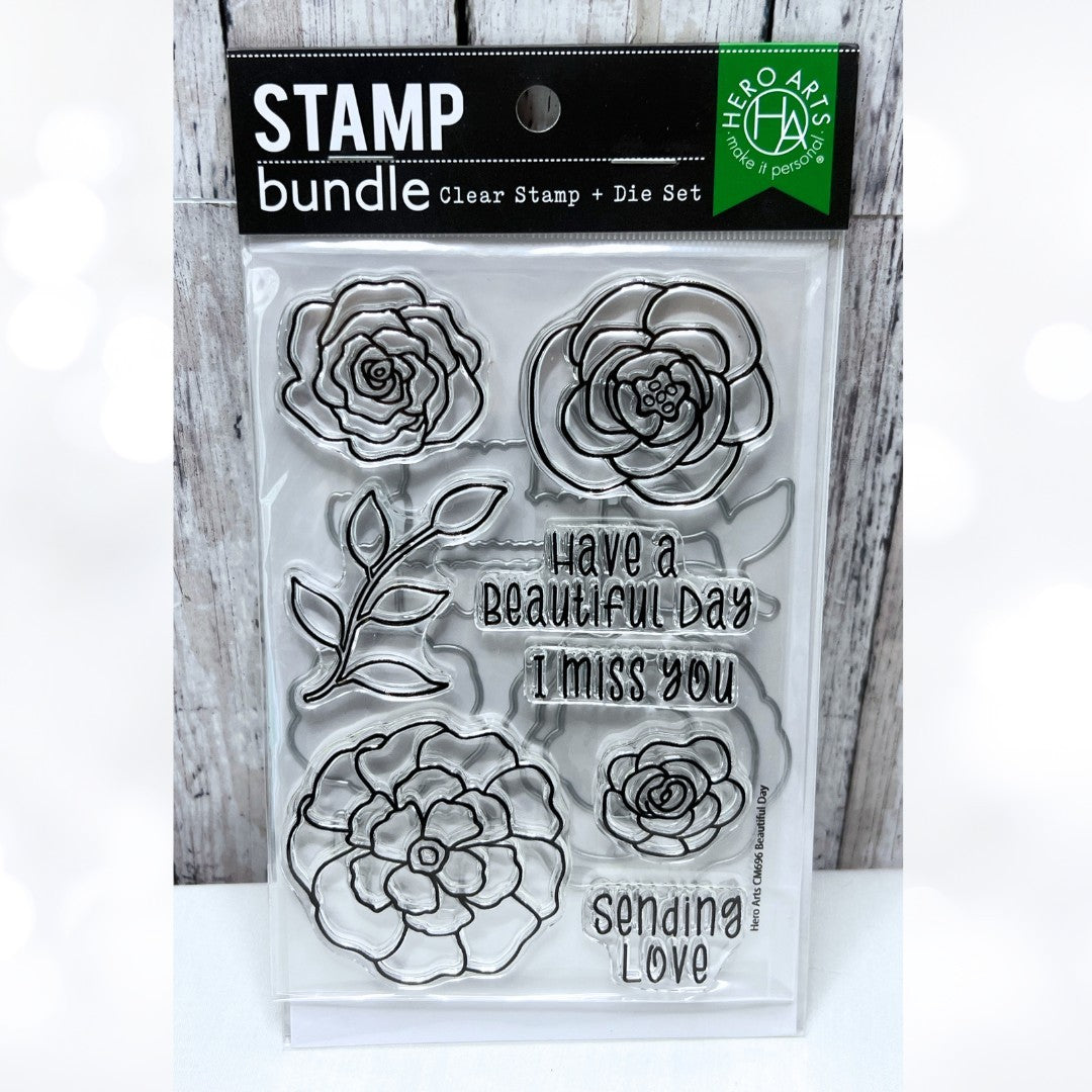 Hero Arts BEAUTIFUL DAY Flowers Floral Rubber Stamps Dies