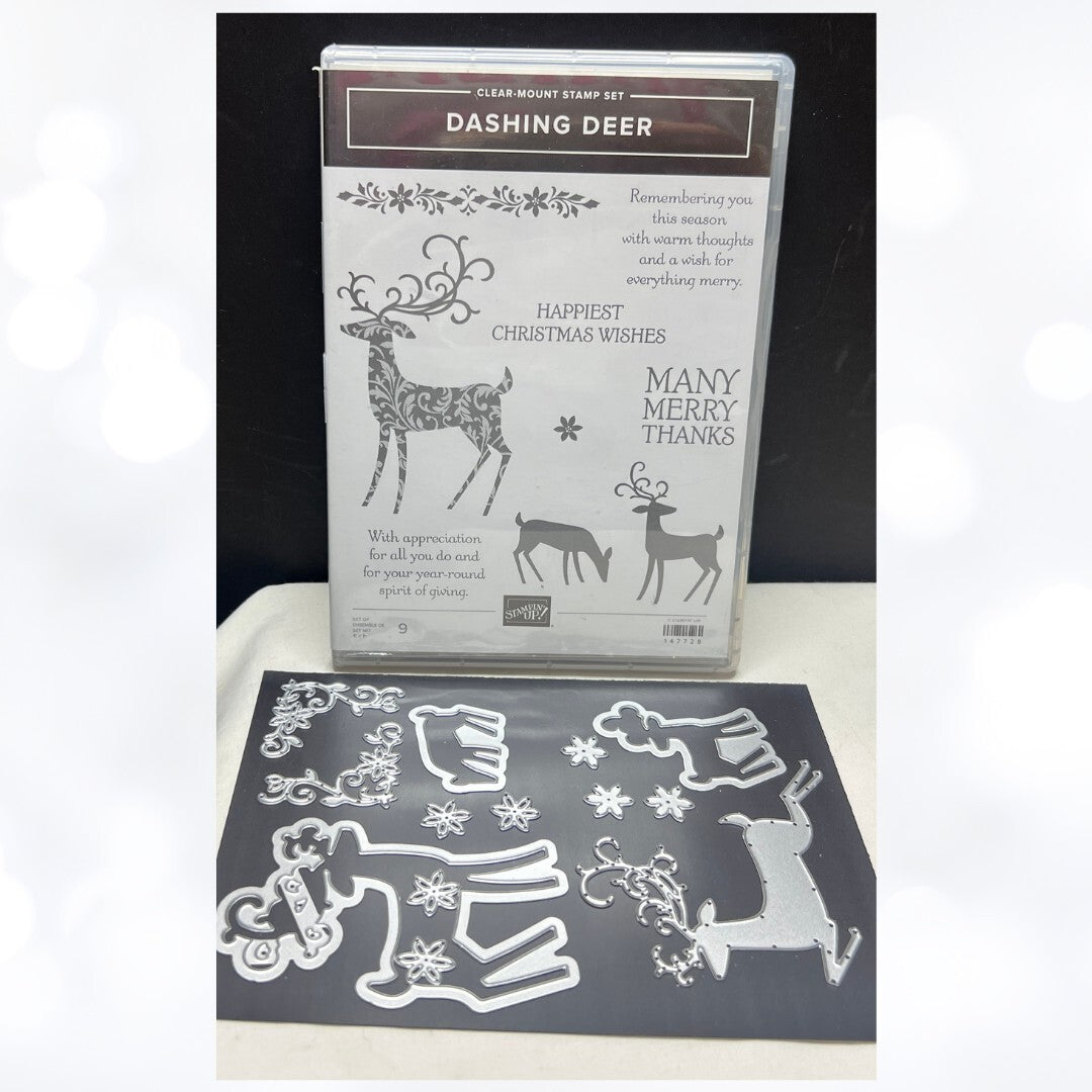 Stampin Up DASHING DEER Detailed Christmas Rubber Stamps Dies Thinlits