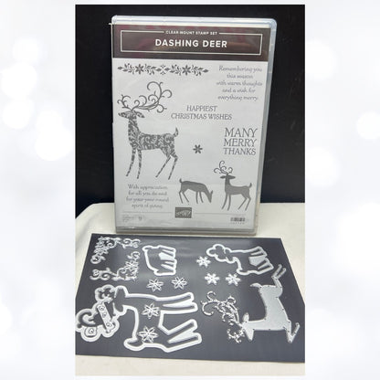 Stampin Up DASHING DEER Detailed Christmas Rubber Stamps Dies Thinlits