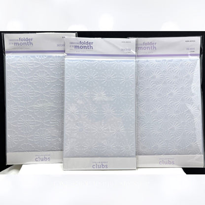 Spellbinders EMBOSSING FOLDERS OF THE MONTH Flowers Stitch Lot of 3