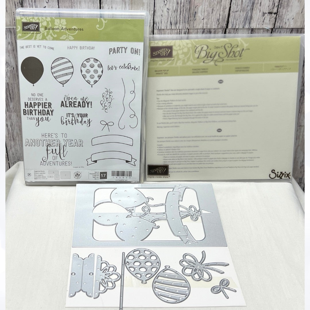 Stampin Up BALLOON ADVENTURES Birthday Balloon Pop Up Rubber Stamps Dies
