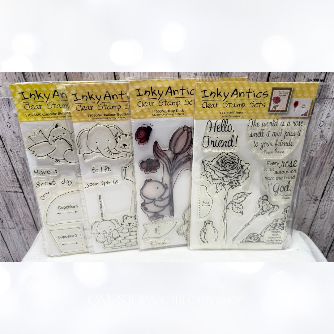 Inky Antics CUPCAKE CHICKS Birthday Rose Tulip Flowers Rubber Stamps Lot of 4