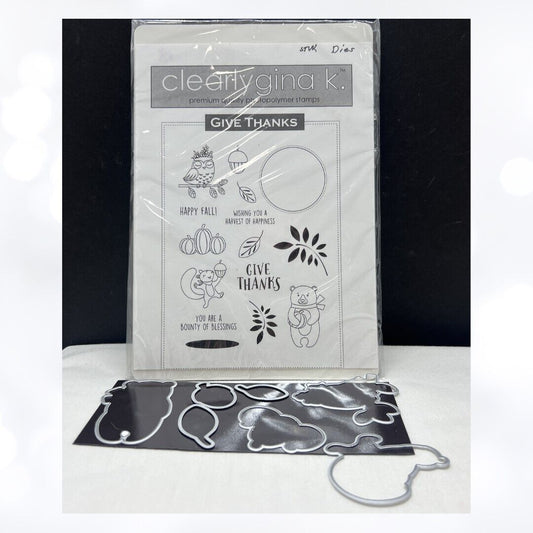 Gina K Designs GIVE THANKS Fall Autumn Animals Bear Owl Rubber Stamps Dies