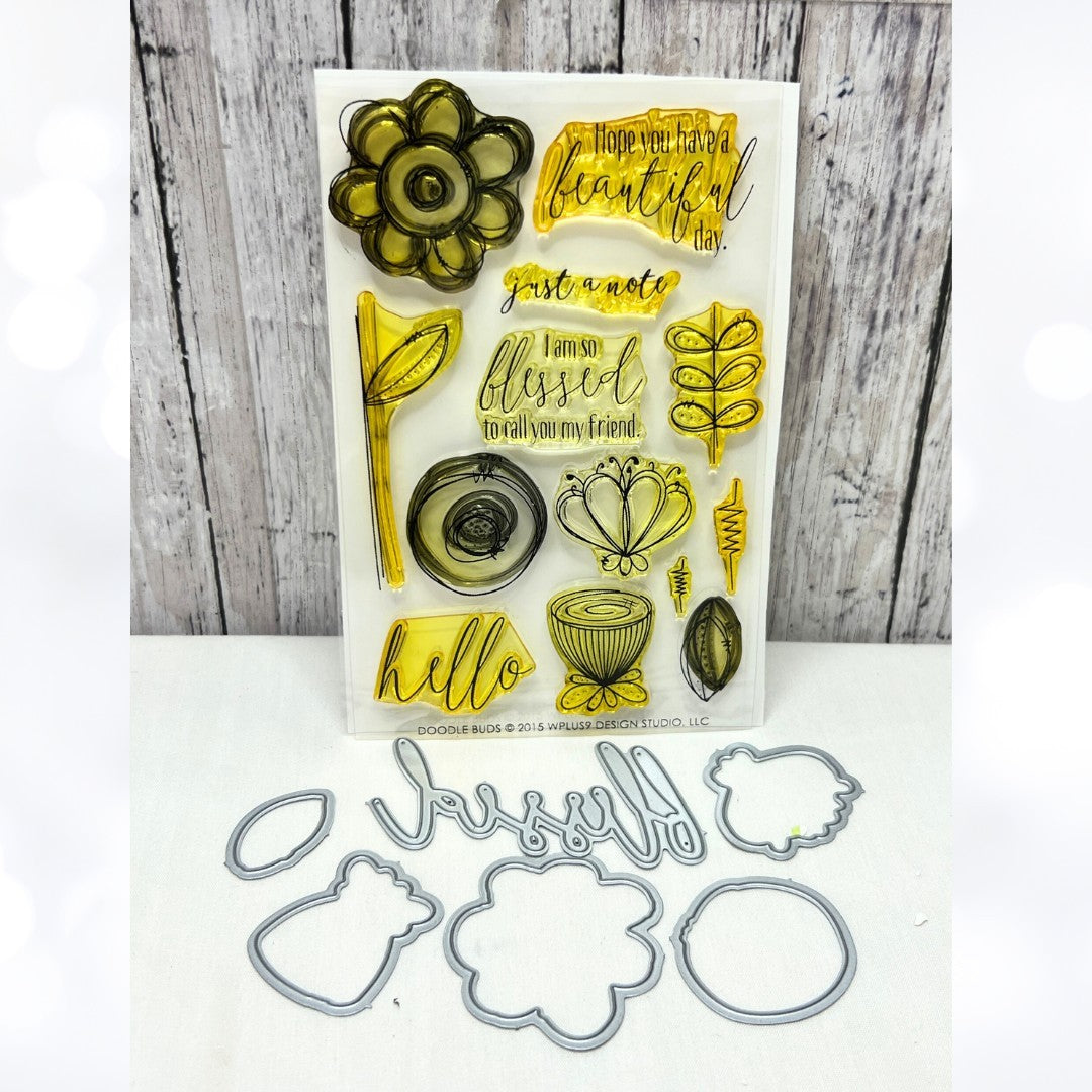 Wplus9 W Plus 9 DOODLEBUDS Flowers Mixed Media Rubber Stamps Dies