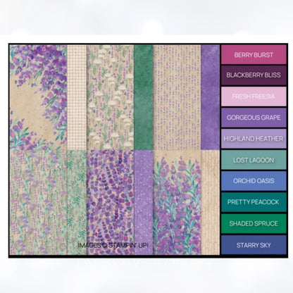 Stampin Up PERENNIAL LAVENDER 12x12 Flowers DSP Cardstock Paper 12 Sheets