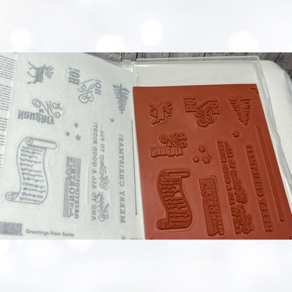 Stampin Up GREETINGS FROM SANTA Holiday Christmas Detailed Rubber Stamps Dies