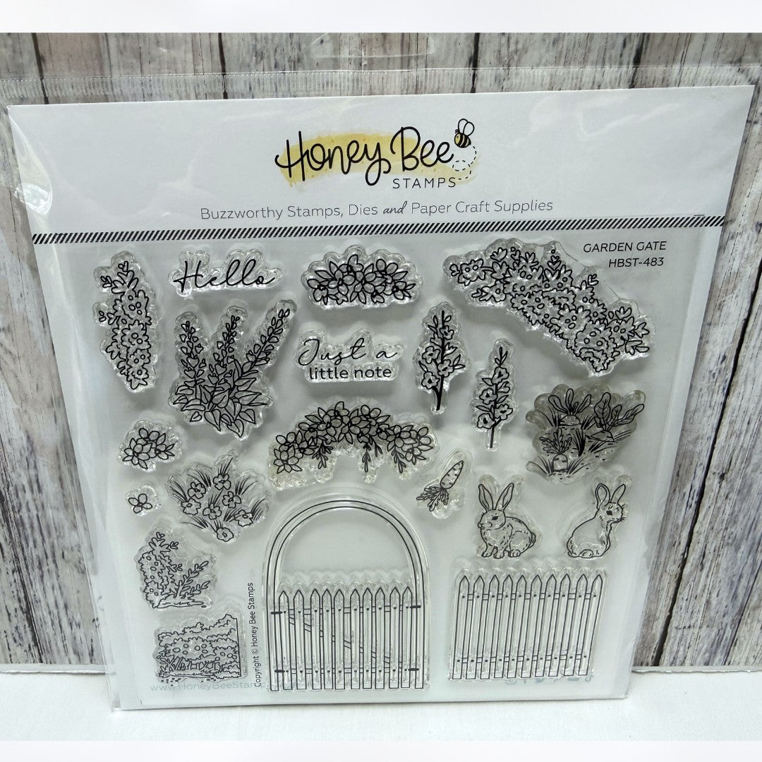 Honey Bee GARDEN GATE Spring Bunny Flowers Rubber Stamps
