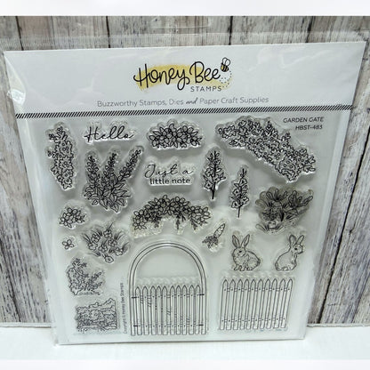 Honey Bee GARDEN GATE Spring Bunny Flowers Rubber Stamps