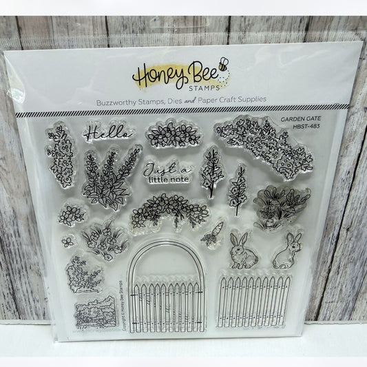Honey Bee GARDEN GATE Spring Bunny Flowers Rubber Stamps