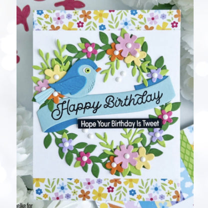 Pink & Main SWEET BIRDS Floral Banners Rubber Stamps Dies Paper Kit