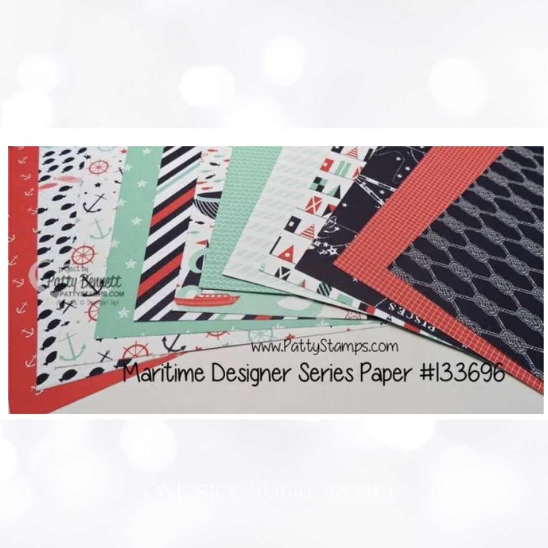 Stampin Up MARITIME Beach Whale DSP 12x12 Cardstock Paper 12 Sheets